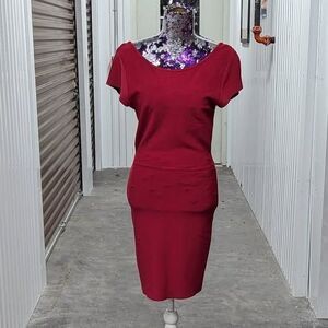 BCBG Red Sexy Bodycon Scoop Neck Dress Full Zipper Back Moto Mob Wife Cocktail